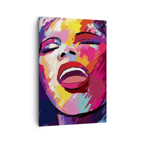 Obraz na płótnie - Abstrakcyjny portret kobiety w żywych kolorach - 70x100cm - Wyśpiewać całe życie - Nowoczesna dekoracja ścienna do salonu i sypialni ARTTOR