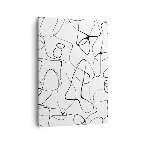 Obraz na płótnie - Abstrakcyjna kompozycja czarnych linii na białym tle - 50x70cm - Ścieżki życia, koleje losu - Nowoczesna dekoracja ścienna do salonu, kuchni i sypialni ARTTOR