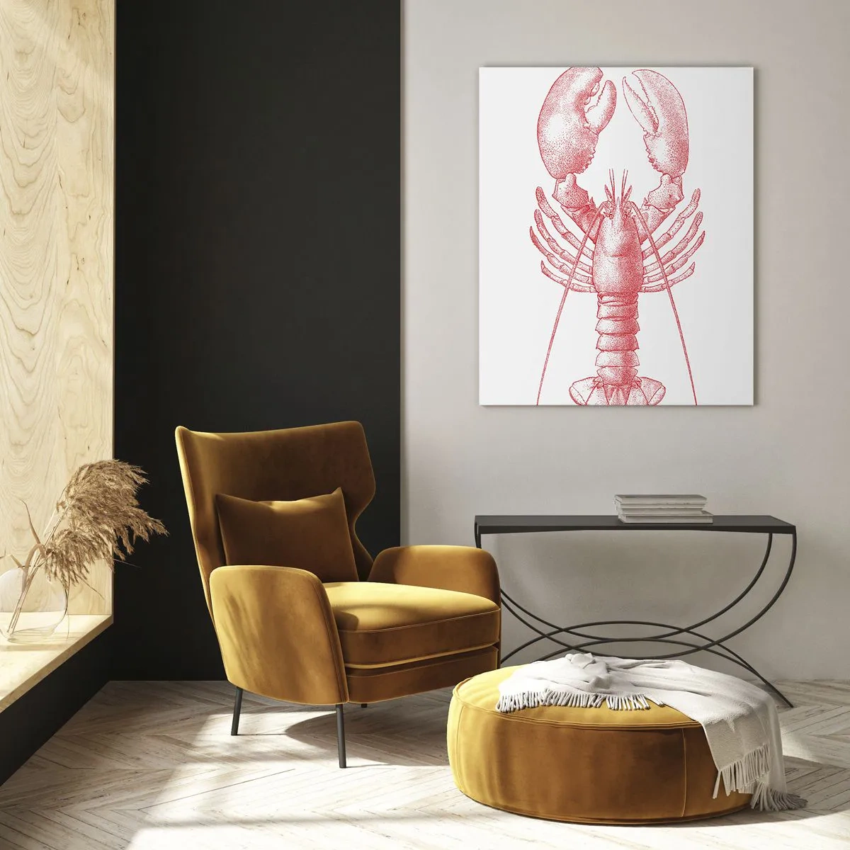 Obraz na szkle - Szkic homara w czerwonym kolorze na jasnym tle - 50x70cm - Homar godny Homera - Nowoczesna dekoracja ścienna do salonu, kuchni i sypialni ARTTOR