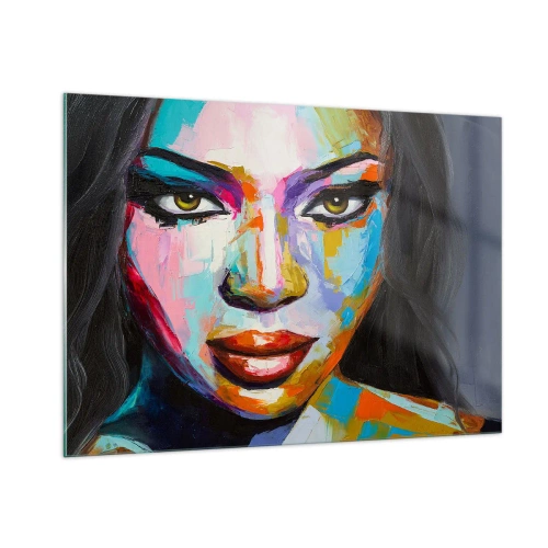 Obraz na szkle - Kolorowy portret kobiety w wyrazistym stylu - 100x70cm - Nie sposób oderwac oczu - Nowoczesna dekoracja ścienna do salonu, kuchni i sypialni ARTTOR