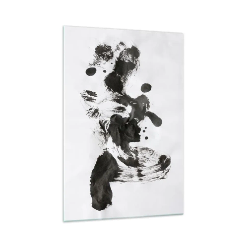 Obraz na szkle - Abstrakcyjna kompozycja czarnych plam na białym tle - 70x100cm - W szaleństwie metoda? - Nowoczesna dekoracja ścienna do salonu i sypialni ARTTOR