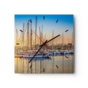 Zegar ścienny - Zachód słońca nad mariną pełną żaglówek - 30x30cm - Wiatr też musi spać - Nowoczesna dekoracja ścienna do salonu i sypialni ARTTOR