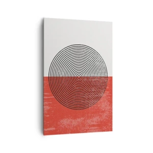 Obraz na płótnie - Geometryczny wzór z koncentrycznymi kołami na czerwono-białym tle - 80x120cm - W samo sedno - Nowoczesna dekoracja ścienna do salonu i sypialni ARTTOR