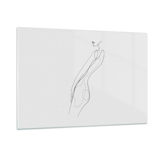 Obraz na szkle - Minimalistyczna kreska przedstawiająca kobiecą sylwetkę - 120x80cm - Zaledwie obietnica - Nowoczesna dekoracja ścienna do salonu, kuchni i sypialni ARTTOR