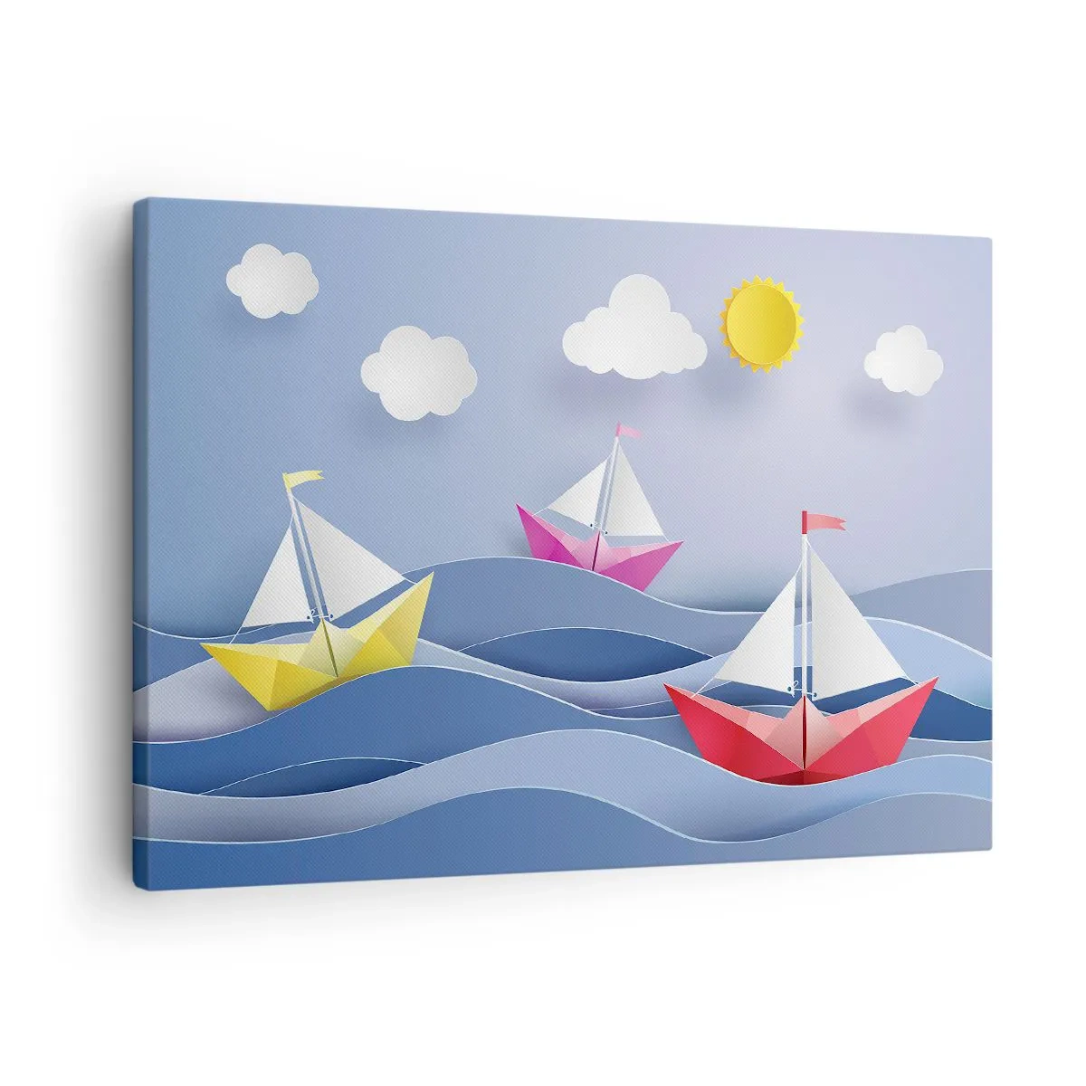 Obraz na płótnie - Kolorowe żaglówki na falach w słoneczny dzień - 70x50cm - Ach, jak przyjemnie kołysać się wśród fal - Nowoczesna dekoracja ścienna do salonu i sypialni ARTTOR