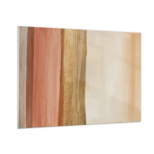 Obraz na szkle - Abstrakcyjne pasy w ciepłych odcieniach beżu i złota - 100x70cm - Kompozycja wertykalna - Nowoczesna dekoracja ścienna do salonu, kuchni i sypialni ARTTOR