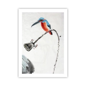 Plakat - Kolorowy zimorodek na gałęzi w stylu akwarelowym - 50x70cm - Życie łąki - Nowoczesna dekoracja ścienna do salonu, kuchni i sypialni ARTTOR