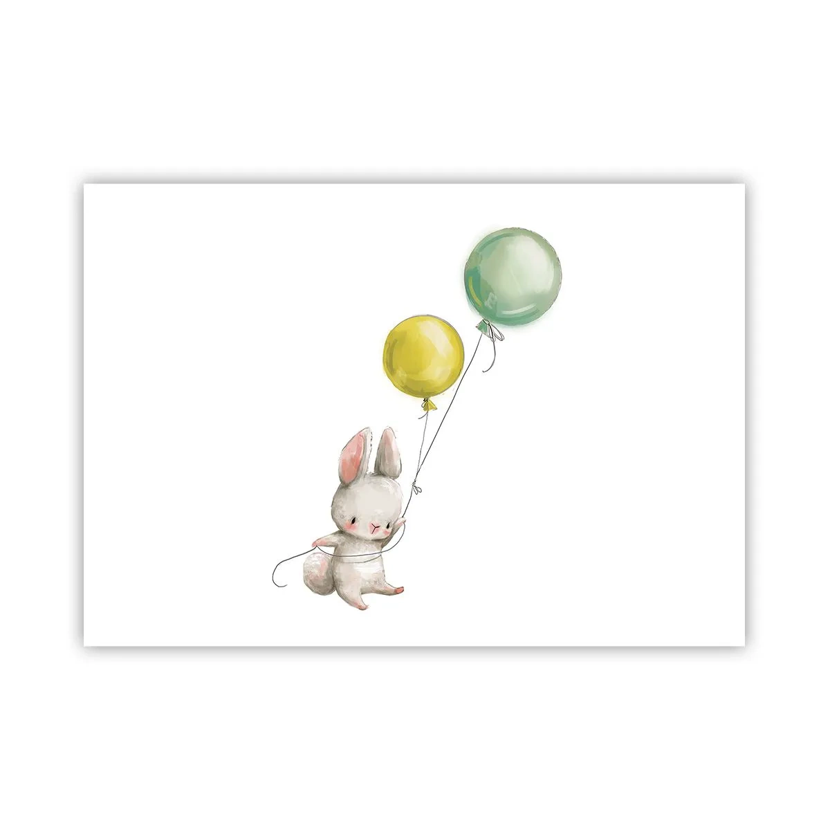 Plakat - Królik trzymający balony w pastelowych odcieniach - 100x70cm - Też polecę! - Nowoczesna dekoracja ścienna do salonu i sypialni ARTTOR