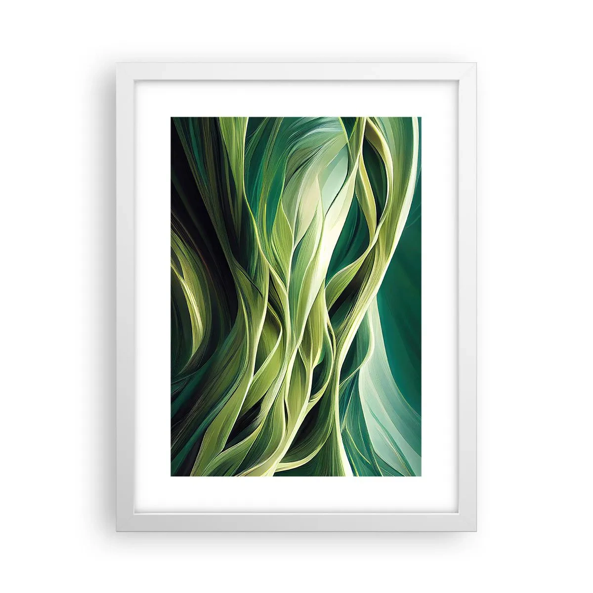 Plakat w białej ramie - Abstrakcyjna gra w zielone - 30x40 cm