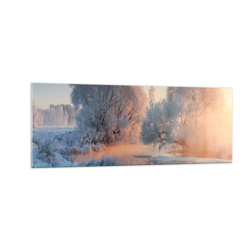 Obraz na szkle - Zimowy krajobraz z ośnieżonymi drzewami i zachodem słońca - 140x50cm - Wszystko w słonecznym lśni krysztale - Nowoczesna dekoracja ścienna do salonu i sypialni ARTTOR