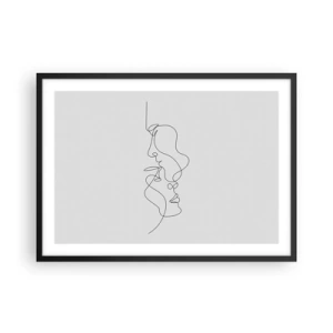 Plakat w czarnej ramie - Minimalistyczny rysunek dwóch twarzy w jednym ciągu linii - 70x50cm - Żar rzewnych żądz - Nowoczesna dekoracja ścienna do salonu i sypialni ARTTOR