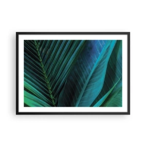 Plakat w czarnej ramie - Zbliżenie na tropikalne zielone liście - 70x50cm - Anatomia zieleni - Nowoczesna dekoracja ścienna do salonu i sypialni ARTTOR