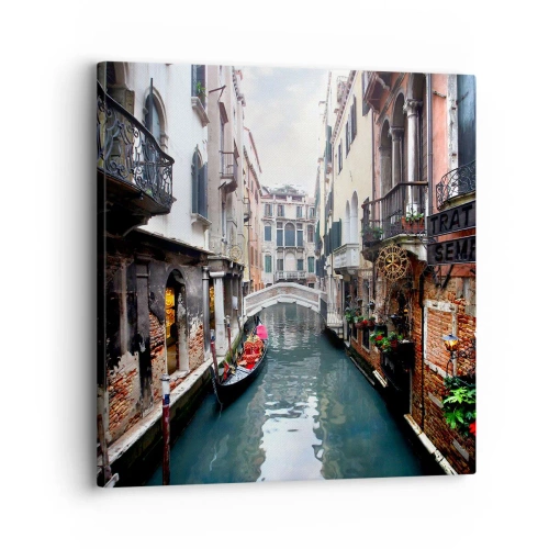 Obraz na płótnie - Pejzaż wenecki z gondolą i mostkiem - 30x30 cm