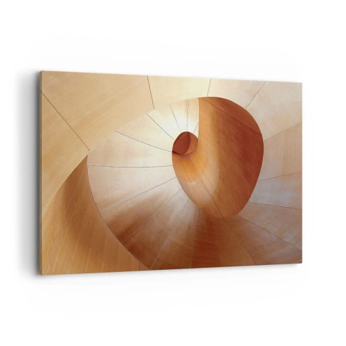 Obraz na płótnie - Abstrakcyjna spirala w odcieniach drewna i jasnego brązu - 120x80cm - Architektoniczna serpentyna - Nowoczesna dekoracja ścienna do salonu, kuchni i sypialni ARTTOR