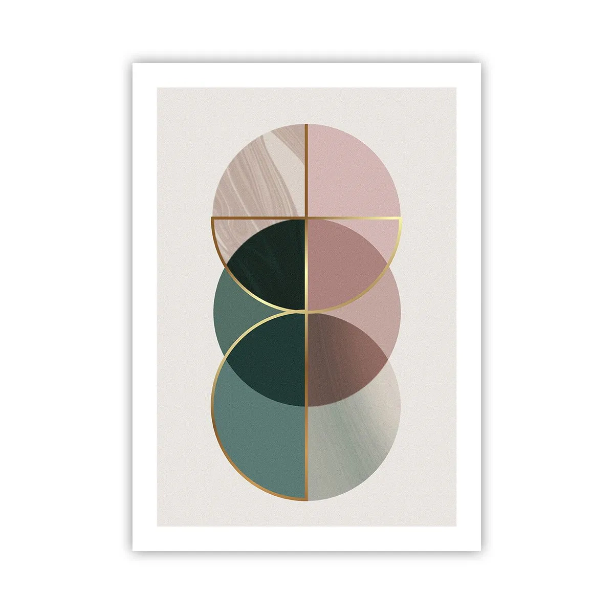 Plakat - Abstrakcyjna kompozycja geometryczna z okręgami i złotem - 50x70cm - Koło za kołem… - Nowoczesna dekoracja ścienna do salonu, kuchni i sypialni ARTTOR