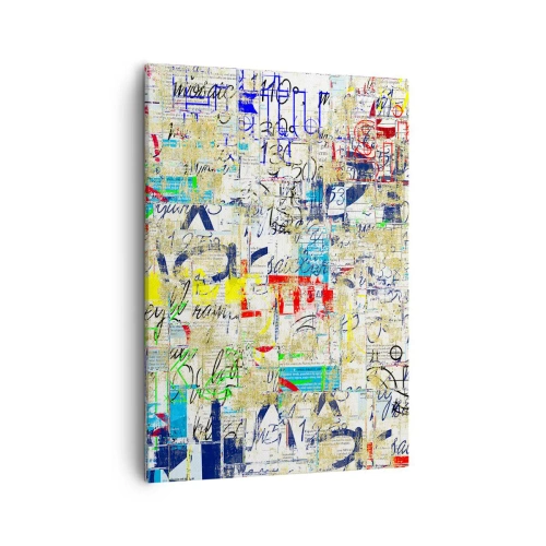 Obraz na płótnie - Abstrakcyjna kompozycja z napisami i kolorami - 50x70cm - Po prostu cieszy oczy - Nowoczesna dekoracja ścienna do salonu, kuchni i sypialni ARTTOR