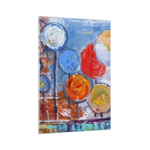 Obraz na szkle - Kolorowe abstrakcyjne drzewa na niebieskim tle - 70x100cm - Cuda na kiju - Nowoczesna dekoracja ścienna do salonu i sypialni ARTTOR