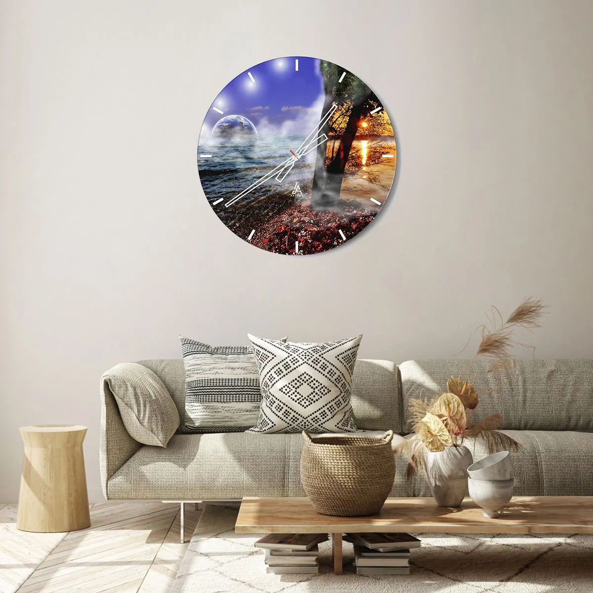 Zegar ścienny - Pejzaż surrealistyczny - jedność natury - 40x40 cm