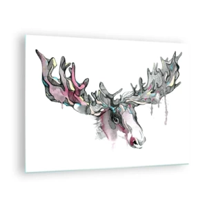 Obraz na szkle - Kolorowa akwarela łosia z rozbudowanym porożem - 70x50cm - Korona króla lasu - Nowoczesna dekoracja ścienna do salonu i sypialni ARTTOR