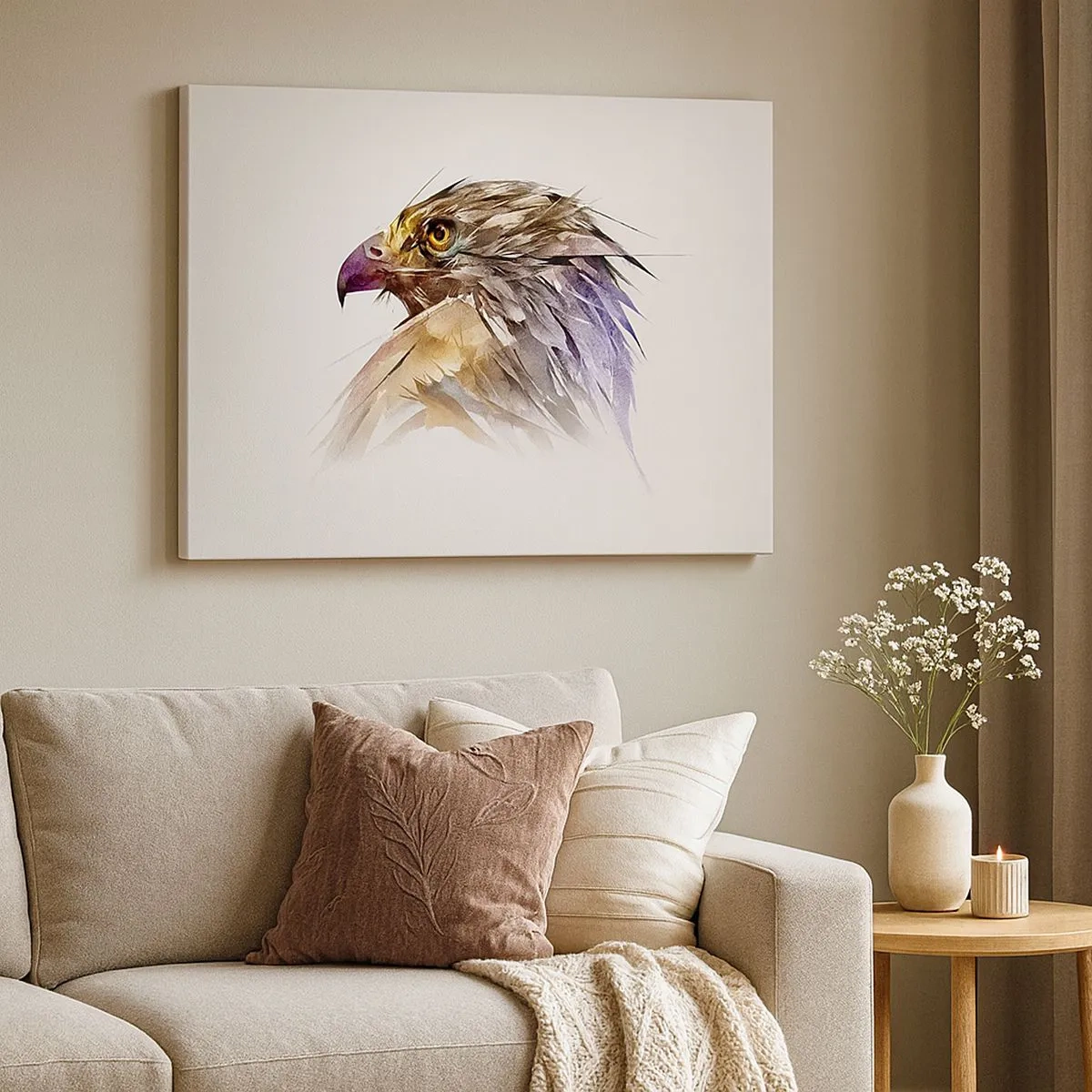 Obraz na płótnie - Artystyczny portret orła w pastelowych odcieniach - 70x50cm - Portret wojownika - Nowoczesna dekoracja ścienna do salonu i sypialni ARTTOR