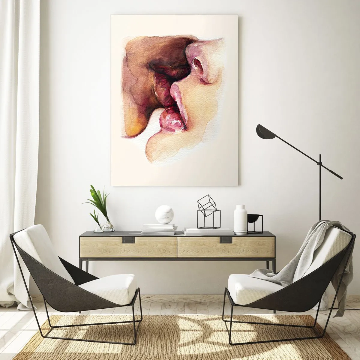 Obraz na szkle - Akwarelowy obrazek przedstawiający zbliżenie twarzy - 80x120cm - Jak noc i dzień, ziemia i niebo - Nowoczesna dekoracja ścienna do salonu i sypialni ARTTOR