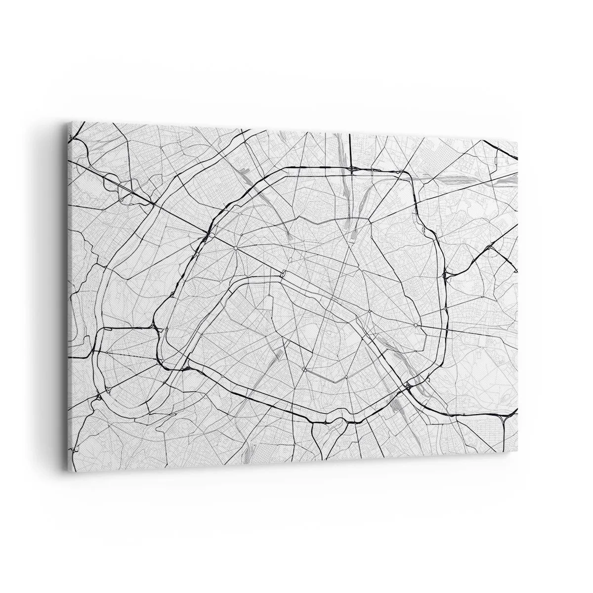 Obraz na płótnie - Minimalistyczna mapa miasta w czerni i bieli - 120x80cm - Kwiat Paryża - Nowoczesna dekoracja ścienna do salonu, kuchni i sypialni ARTTOR