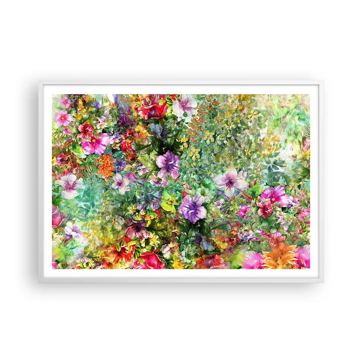 Plakat w białej ramie - W kwiaty na zatracenie - 100x70 cm