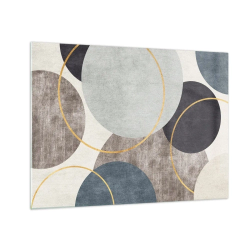 Obraz na szkle - Kompozycja okręgów w stonowanych kolorach - 70x50cm - Koło za kołem - Nowoczesna dekoracja ścienna do salonu i sypialni ARTTOR
