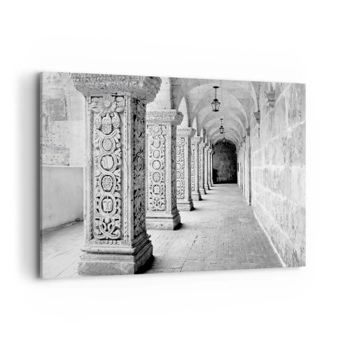 Obraz na płótnie - Zabytkowe kolumny w monochromatycznym ujęciu - 100x70cm - A dokąd to…? - Nowoczesna dekoracja ścienna do salonu, kuchni i sypialni ARTTOR