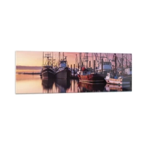 Obraz na szkle - Łodzie rybackie w porcie o zachodzie słońca - 160x50cm - Przed kolejnym dniem - Nowoczesna dekoracja ścienna do salonu i sypialni ARTTOR