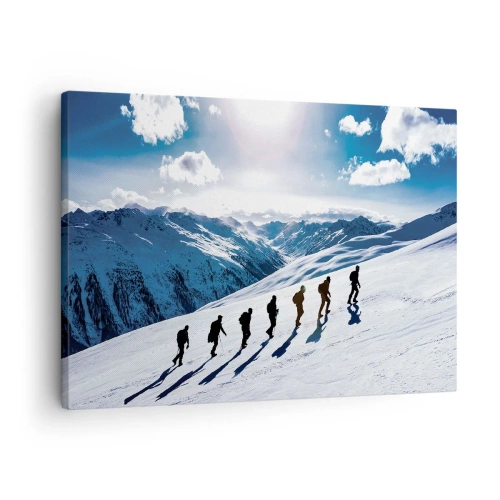 Obraz na płótnie - Grupa alpinistów wędrująca po śnieżnym stoku - 70x50cm - Drużyna zdobywców - Nowoczesna dekoracja ścienna do salonu i sypialni ARTTOR