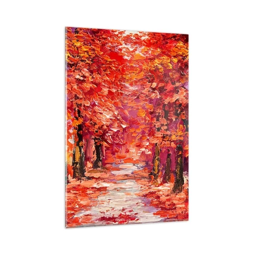 Obraz na szkle - Malownicza alejka w jesiennych barwach w stylu impresjonistycznym - 80x120cm - Jesienna impresja - Nowoczesna dekoracja ścienna do salonu i sypialni ARTTOR