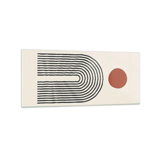 Obraz na szkle - Nowoczesny abstrakcyjny wzór z liniami i czerwonym okręgiem - 120x50cm - Magnetyzm kształtów i barw - Nowoczesna dekoracja ścienna do salonu i sypialni ARTTOR