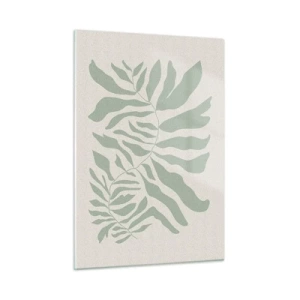 Obraz na szkle - Szmaragdowa gałązka o organicznych kształtach na jasnym tle - 50x70cm - Szmaragdowa gałązka - Nowoczesna dekoracja ścienna do salonu, kuchni i sypialni ARTTOR