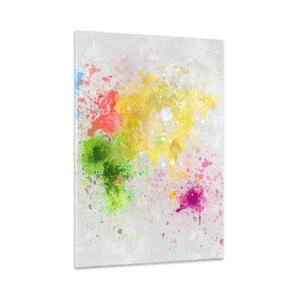 Obraz na szkle - Mapa świata w kolorowych plamach farby - 50x70cm - Wszystkie barwy świata - Nowoczesna dekoracja ścienna do salonu, kuchni i sypialni ARTTOR