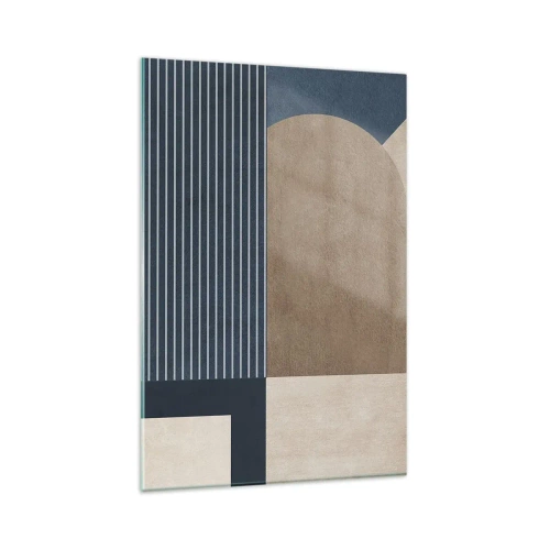 Obraz na szkle - Geometryczne figury w odcieniach beżu i granatu z liniami - 80x120cm - Kompozycja prostoty i krągłości - Nowoczesna dekoracja ścienna do salonu i sypialni ARTTOR