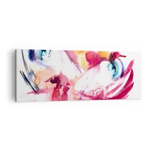 Obraz na płótnie - Abstrakcyjna twarz z wyrazistymi oczami i akcentami w czerwieni - 140x50cm - W bliskości świat rozkwita - Nowoczesna dekoracja ścienna do salonu i sypialni ARTTOR