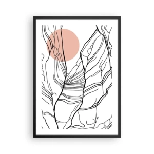 Plakat w czarnej ramie - Minimalistyczna grafika liniowa z różowym okręgiem w tle - 50x70cm - W sieci gałązek - Nowoczesna dekoracja ścienna do salonu i sypialni ARTTOR