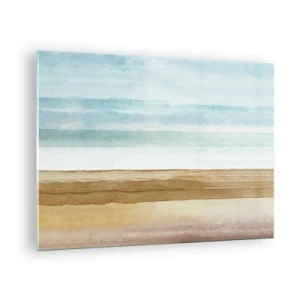 Obraz na szkle - Minimalistyczna plaża w pastelowym akwarelowym stylu - 70x50cm - Ukojenie - Nowoczesna dekoracja ścienna do salonu i sypialni ARTTOR
