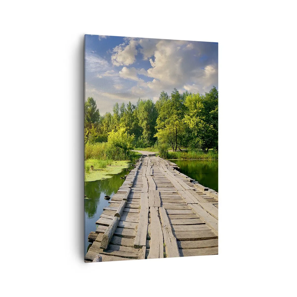 Obraz na płótnie - Malowniczy krajobraz z mostkiem i łabędziem - 80x120cm - Lato, lato wszędzie - Nowoczesna dekoracja ścienna do salonu i sypialni ARTTOR