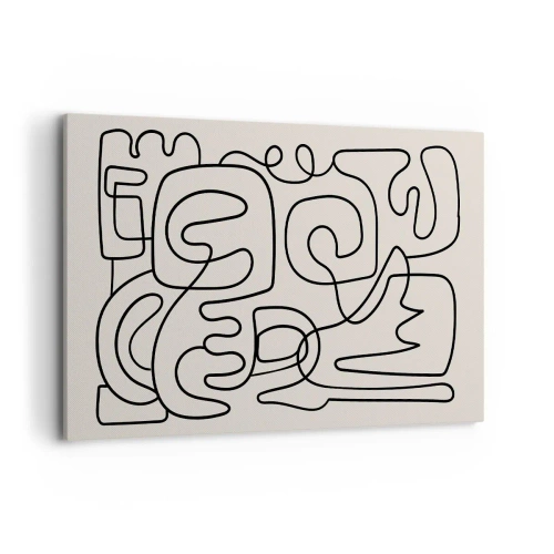 Obraz na płótnie - Abstrakcyjny wzór line art w czerni na jasnym tle - 120x80cm - Po śladzie - Nowoczesna dekoracja ścienna do salonu, kuchni i sypialni ARTTOR