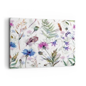 Obraz na płótnie - Akwarelowe kwiaty i zioła na białym tle w stylu zielnika - 120x80cm - Polski zielnik - Nowoczesna dekoracja ścienna do salonu, kuchni i sypialni ARTTOR