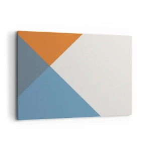 Obraz na płótnie - Geometryczne trójkąty w odcieniach błękitu i pomarańczy - 100x70cm - Pod kątem… - Nowoczesna dekoracja ścienna do salonu, kuchni i sypialni ARTTOR