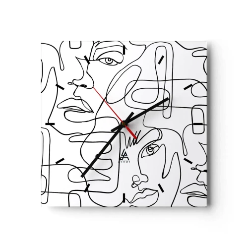 Zegar ścienny - Minimalistyczny rysunek twarzy z liniami na jasnym tle - 30x30cm - W splątanych emocjach - Nowoczesna dekoracja ścienna do salonu i sypialni ARTTOR