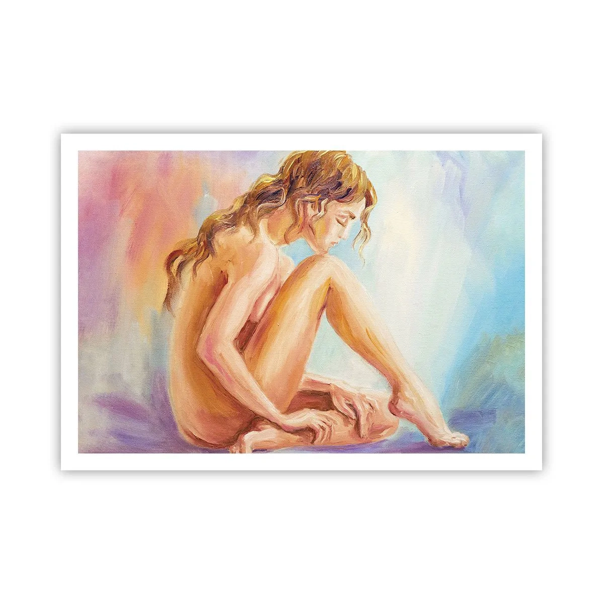 Plakat - Delikatna postać kobiety na pastelowym tle - 100x70cm - Akt młodości - Nowoczesna dekoracja ścienna do salonu i sypialni ARTTOR