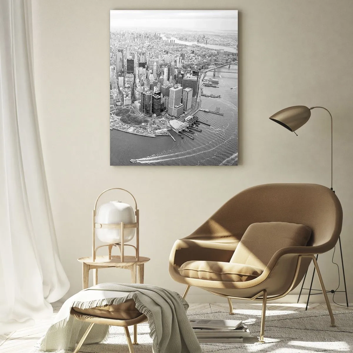 Obraz na szkle - Widok na Manhattan z lotu ptaka w czerni i bieli - 80x120cm - Jak nie pokochać? - Nowoczesna dekoracja ścienna do salonu i sypialni ARTTOR