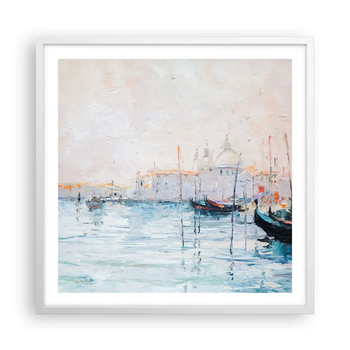 Plakat w białej ramie - Za wodą, za mgłą - 60x60 cm