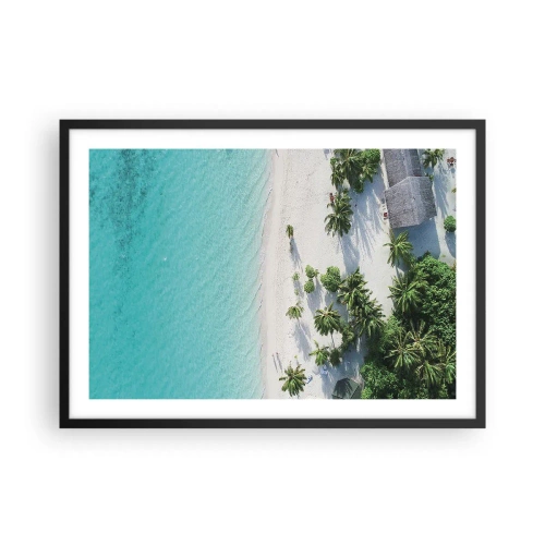 Plakat w czarnej ramie - Tropikalna plaża z turkusową wodą i palmami z lotu ptaka - 70x50cm - Wakacje w raju - Nowoczesna dekoracja ścienna do salonu i sypialni ARTTOR