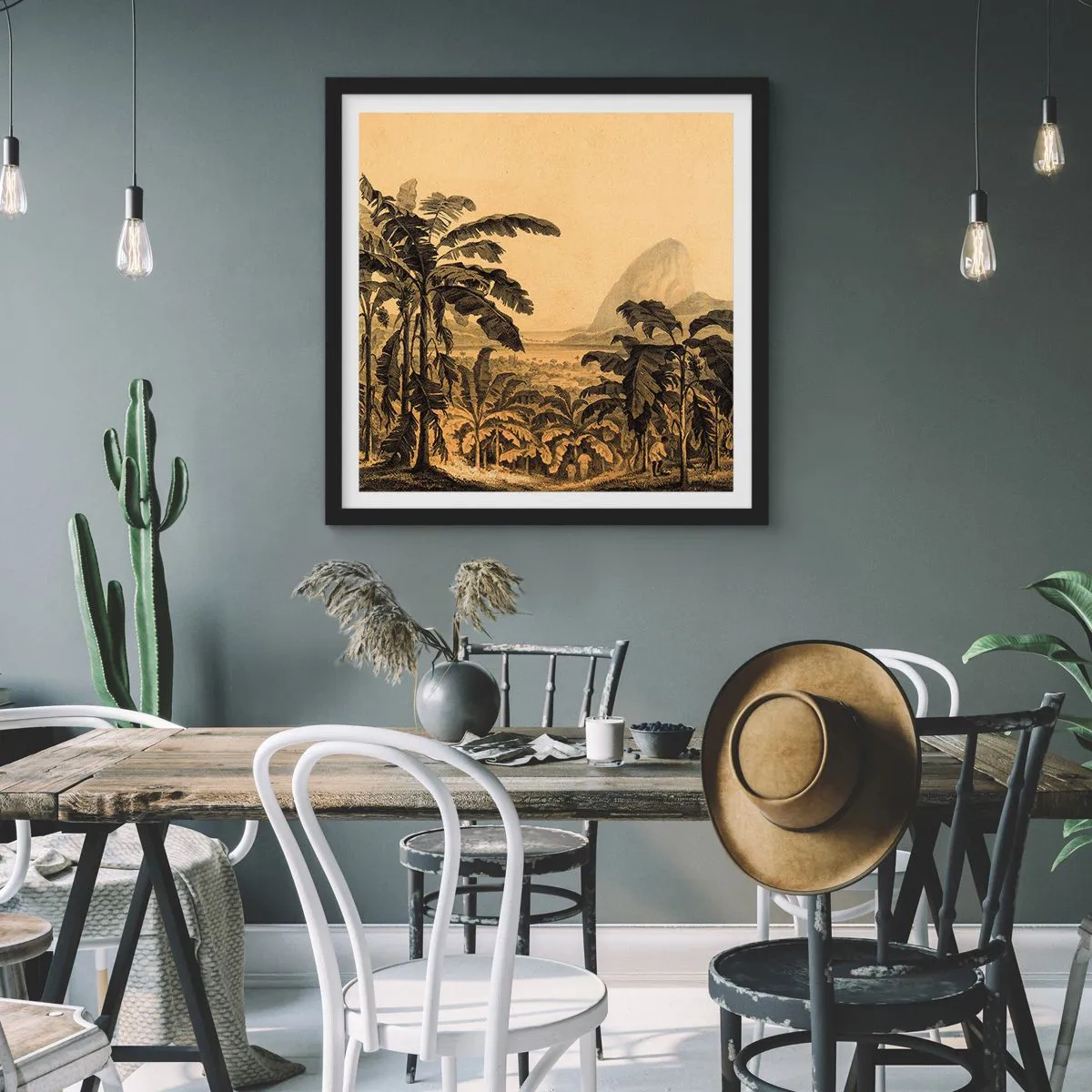 Plakat w czarnej ramie - w kolonialnym klimacie - 60x60 cm