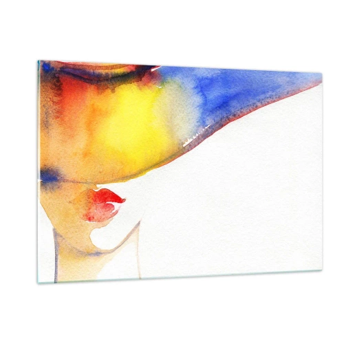 Obraz na szkle - Portret kobiety w kolorowej abstrakcji akwarelowej - 120x80cm - Portret damy    - Nowoczesna dekoracja ścienna do salonu, kuchni i sypialni ARTTOR